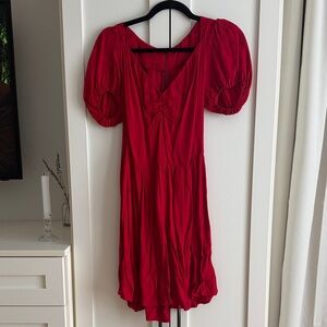 Reformation Red Mini Dress with Puff Sleeves